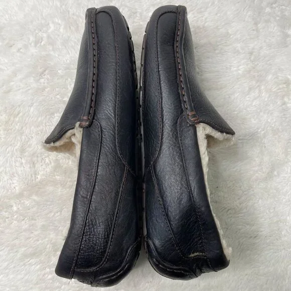 UGG #5379 Men's Black Ascot Leather Slipper Moccasins Shoes Size 12 - Picture 3 of 12